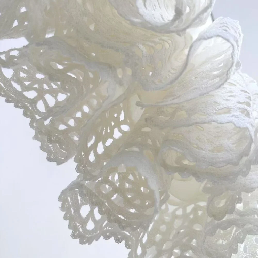 Romantic White Lace Dress: V - Neck, Puff Sleeves & Tiered Skirt - Picture 8 of 8